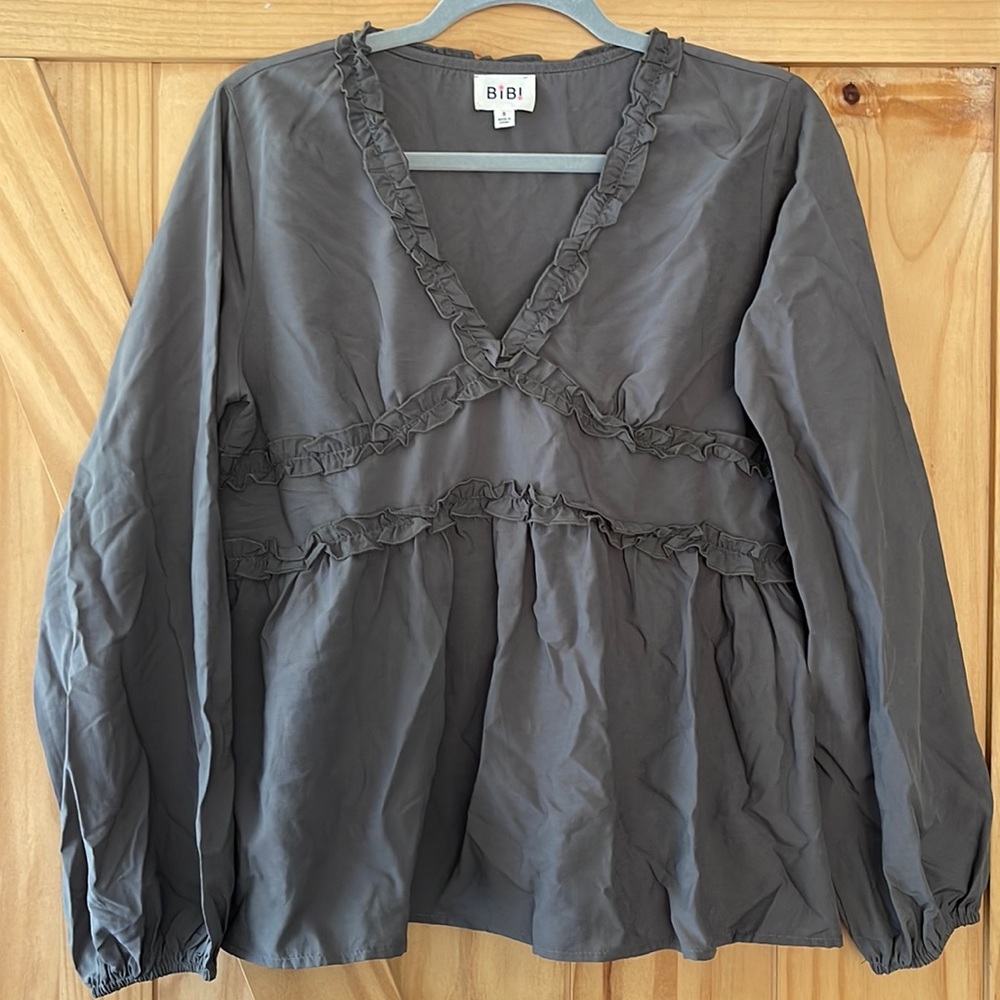 BiBi Taupe Ruffle Top | Small | Never Worn
